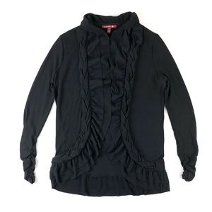 Sevengate Braided Ruffle Flyaway Black Cardigan